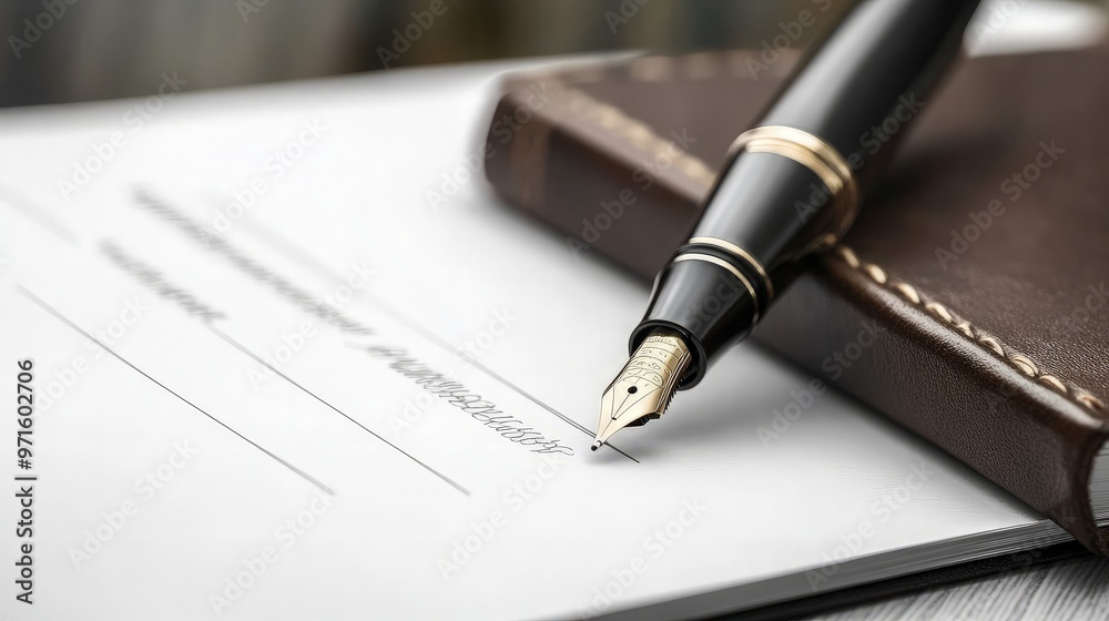 Elegant Fountain Pen on a Document Elegant Fountain Pen on a Document