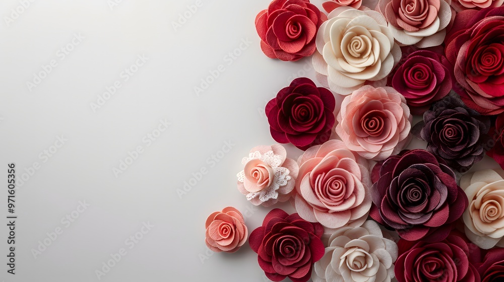 Elegant Red, Pink, and White Paper Roses on Minimalist Background for Wedding or Romantic Designs
Elegant Red, Pink, and White Paper Roses on Minimalist Background for Wedding or Romantic Designs