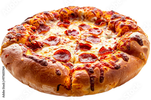 Flavorful stuffed crust pizza with a rich, cheesy center and a variety of fresh toppings isolated on transparent background photo