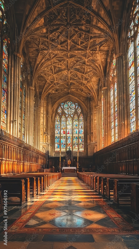 Obraz premium Stunning interior of Kings College Chapel in Cambridge, showcasing grand architecture and stained glass