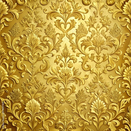 Luxurious golden floral wallpaper pattern with intricate details and elegant design 