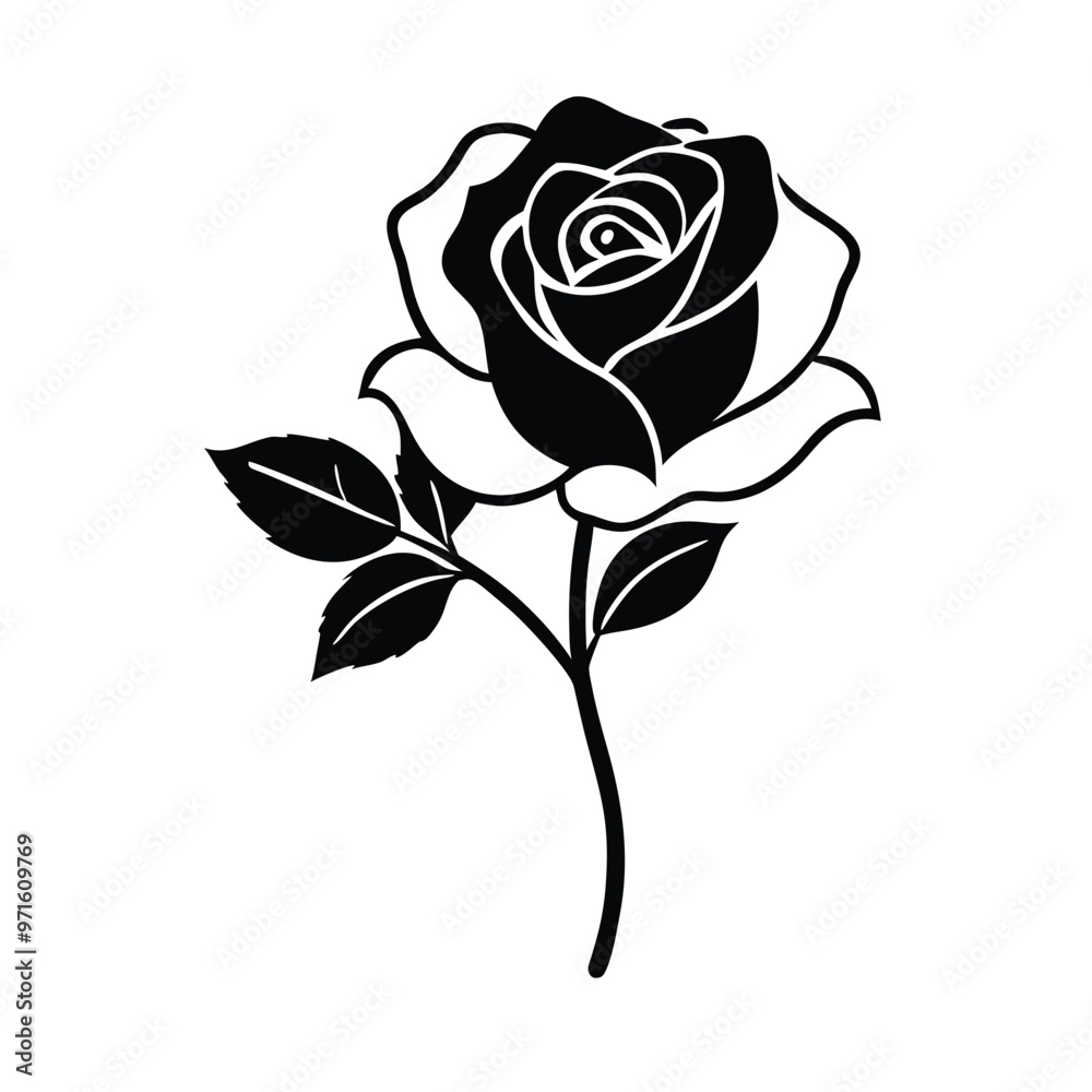 a rose silhouette vector art illustration, isolated white background a rose silhouette vector art illustration, isolated white background