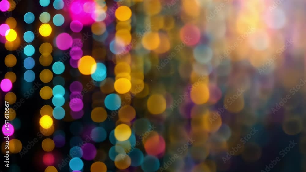 Immerse yourself in a captivating display of colorful light patterns against a dark background. The shimmering bokeh effects create a festive atmosphere, perfect for celebrations.
