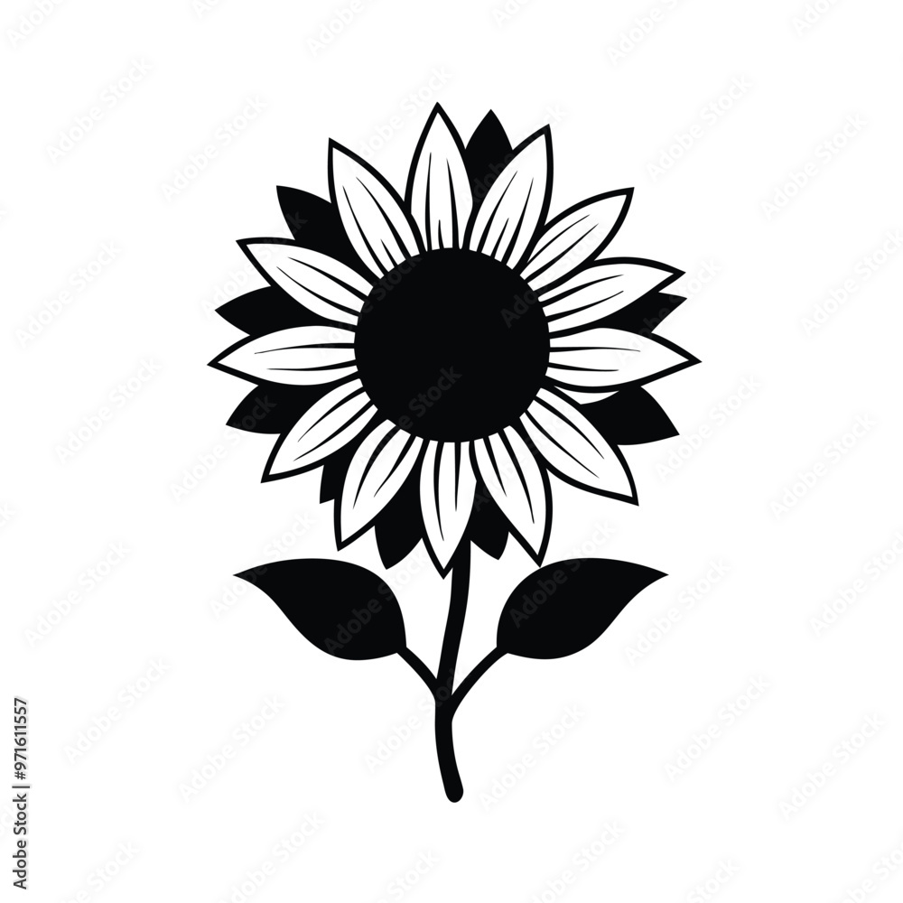 Fototapeta premium a sunflower silhouette vector art illustration, isolated white background