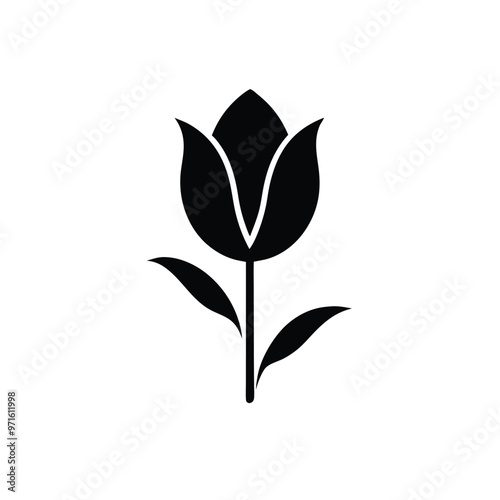 a tulip flower silhouette vector art illustration, isolated white background, 