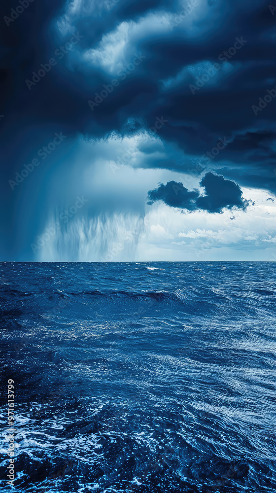 Fototapeta premium Dark clouds gather over ocean, signaling an impending rainstorm