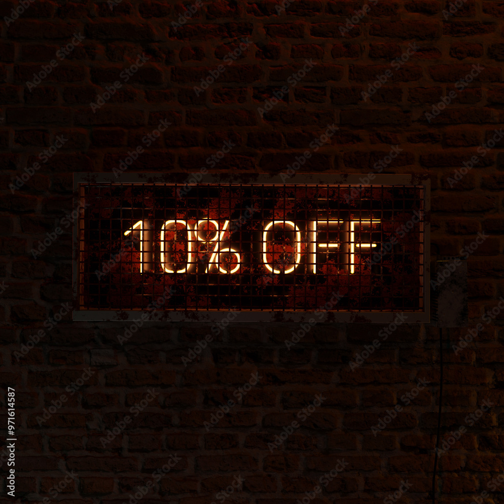 Fototapeta premium 10 Percent Off Neon Light With Brick Wall Bacground
