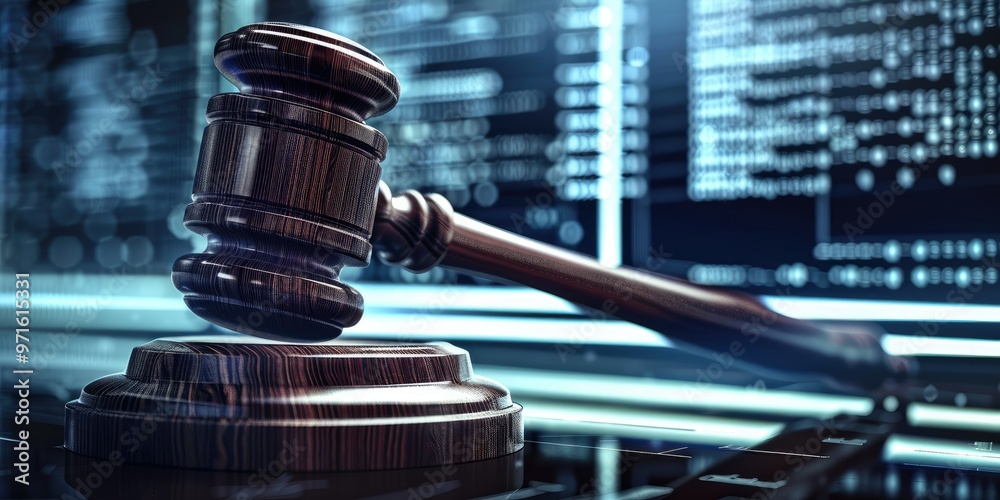 Legal gavel in a futuristic data center digital law environment Legal gavel in a futuristic data center digital law environment