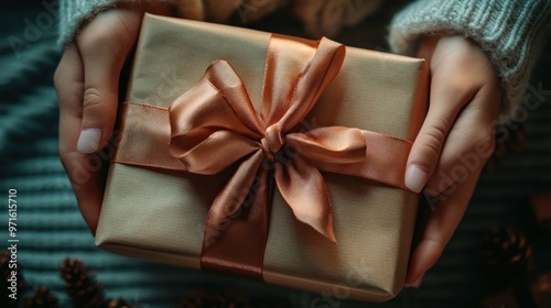 A person holding a beautifully wrapped gift with a ribbon, evoking a sense of celebration.