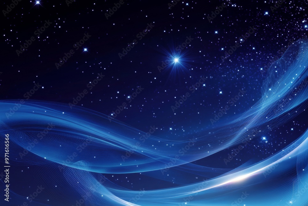 Obraz premium An abstract background featuring swirling blue lines against a dark blue starry night sky. The image evokes a sense of mystery, wonder, and the vastness of space.