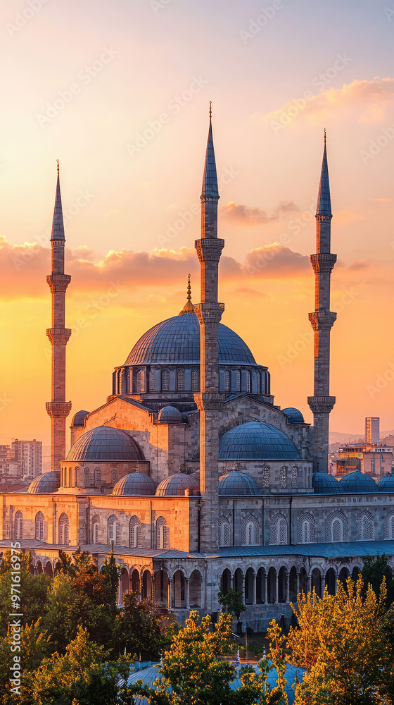 Obraz premium Majestic Selimiye Mosque in Edirne at sunset, showcasing stunning architecture