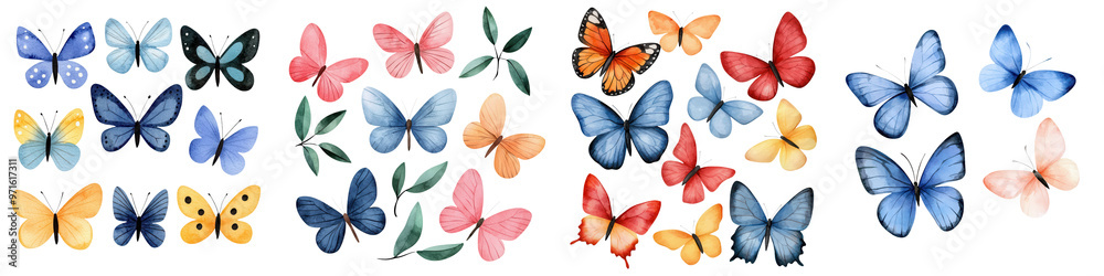 A vibrant collection of colorful butterflies, showcasing various shapes and hues against a neutral backdrop. A vibrant collection of colorful butterflies, showcasing various shapes and hues against a neutral backdrop.