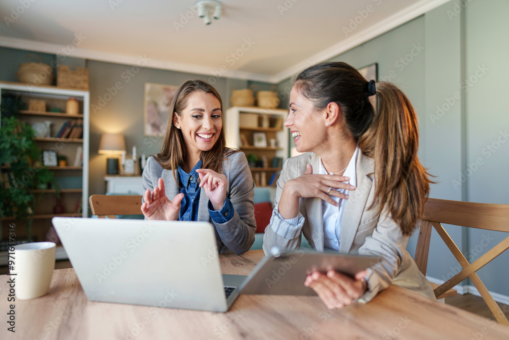 Engaged Caucasian Businesswomen with Digital Devices Engaged Caucasian Businesswomen with Digital Devices