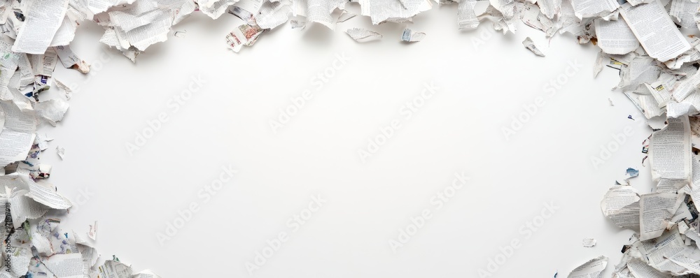 Torn newspaper pieces creating frame on white background Torn newspaper pieces creating frame on white background