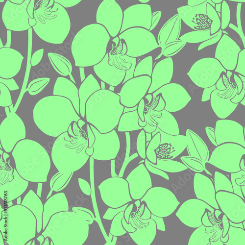 seamless gray green floral pattern, monochrome ornament, design, texture