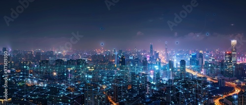 Wallpaper Mural Modern cityscape with wireless network integration, highlighting urban connectivity against Torontodigital.ca