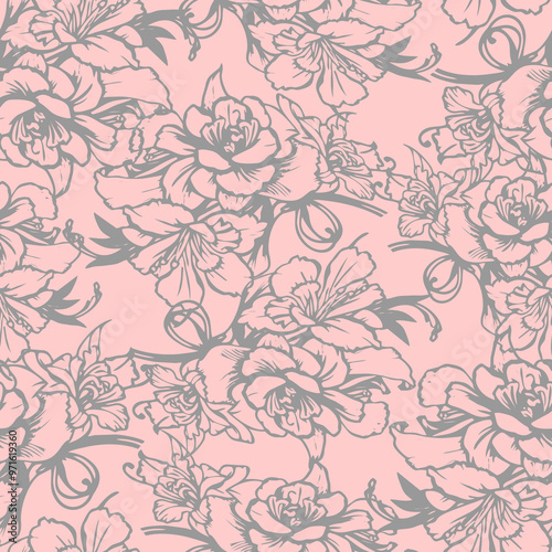 Wallpaper Mural pink and white rose flowers seamless pattern, texture, design Torontodigital.ca