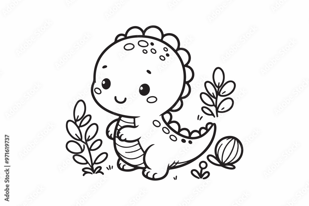 Obraz premium Cute baby dinosaur outline image 6.eps