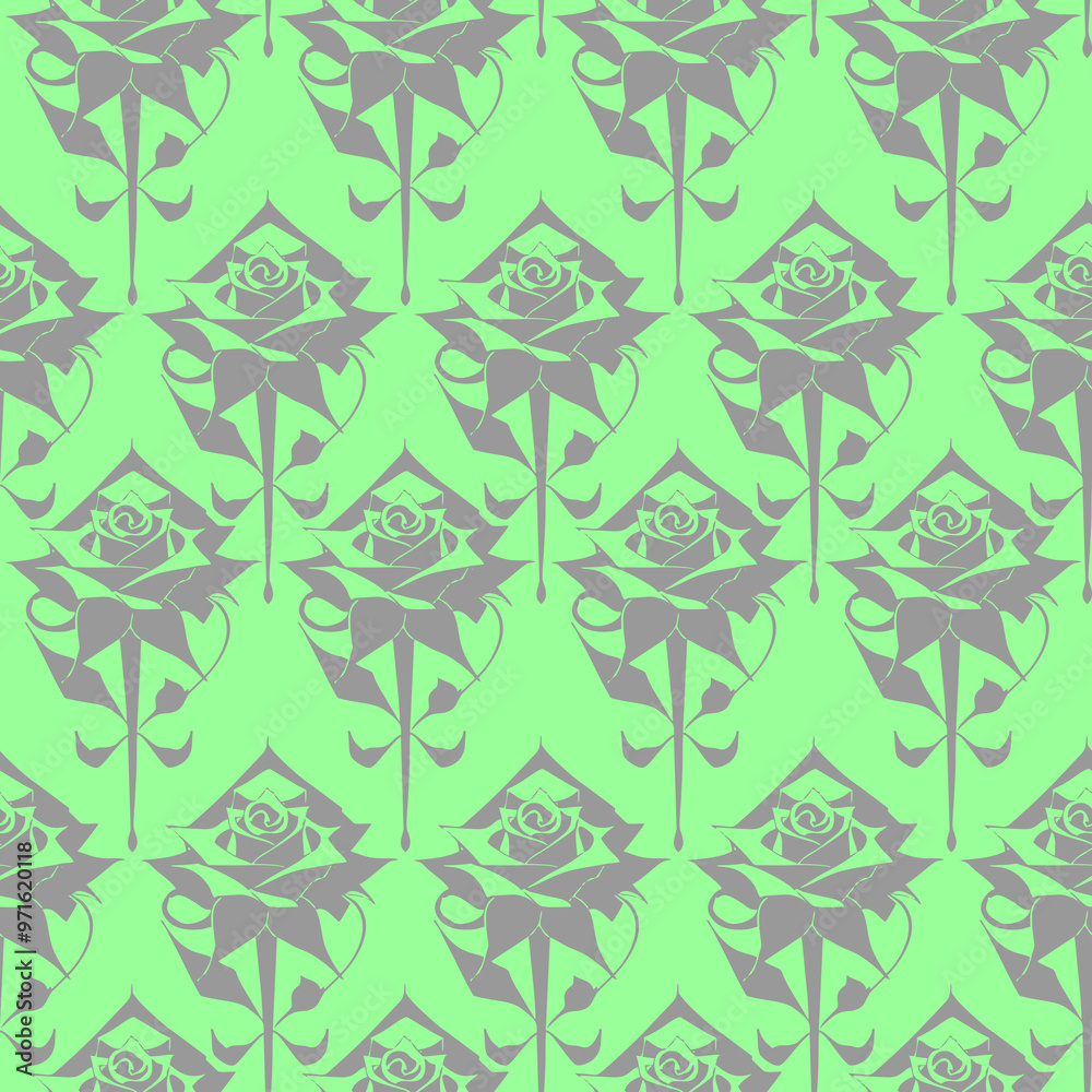 seamless graphic floral pattern of gray roses on a green background, texture, design seamless graphic floral pattern of gray roses on a green background, texture, design
