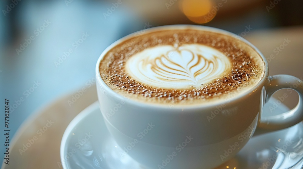   A cappuccino on a white saucer on a plate