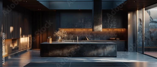 Elegant dark kitchen interior design a luxury modern home, showcasing refined style sophistication