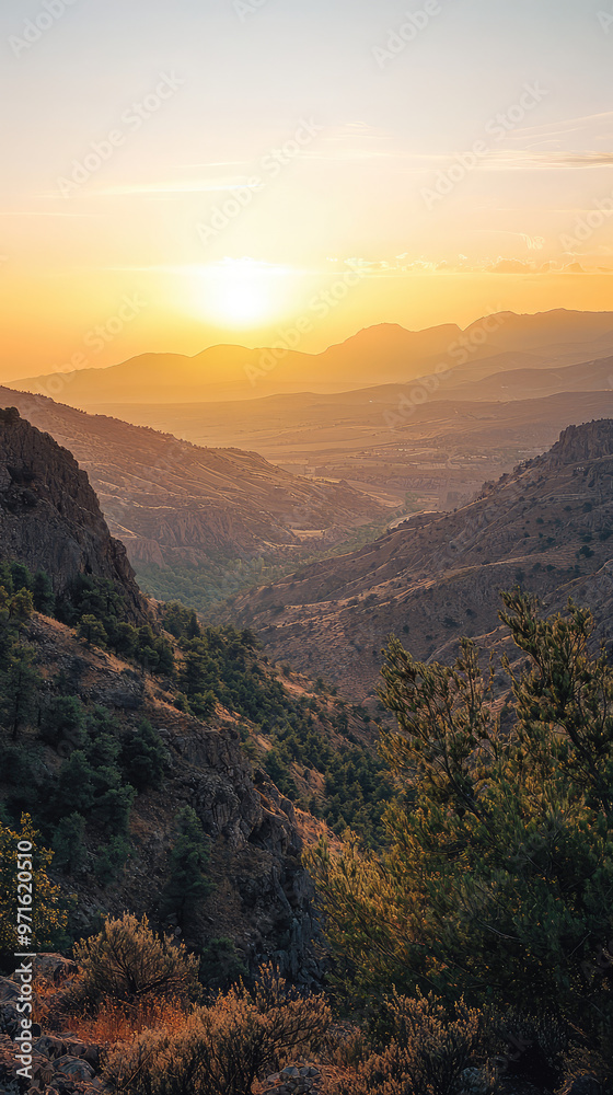 Fototapeta premium Breathtaking sunrise over Turkish mountains and valleys, showcasing natures beauty