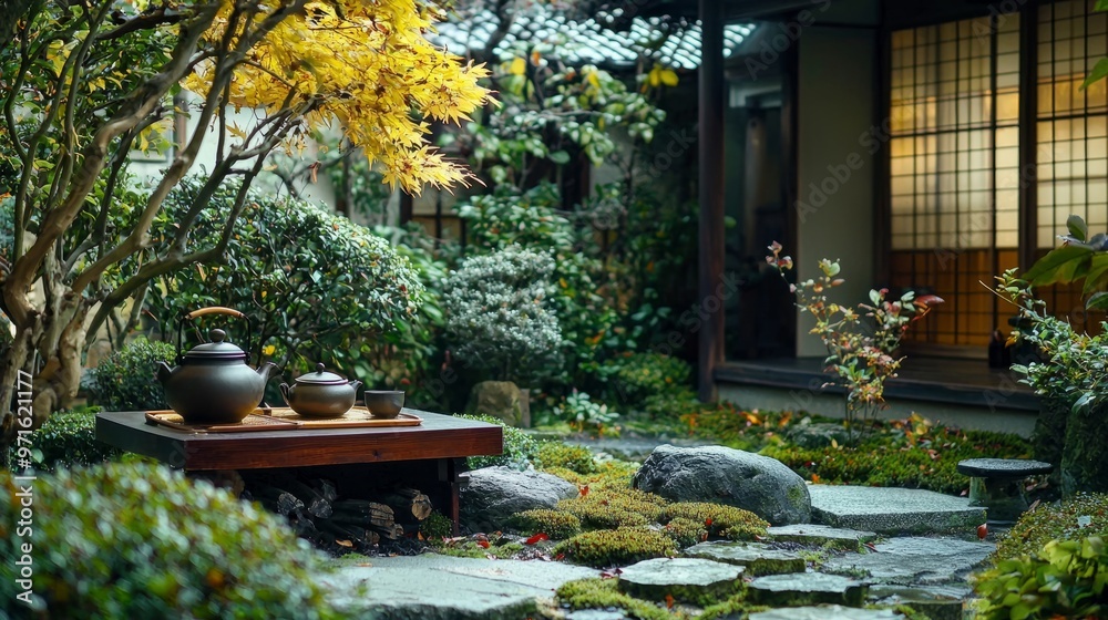 Japanese Tea Ceremony in Tranquil Zen Garden Japanese Tea Ceremony in Tranquil Zen Garden