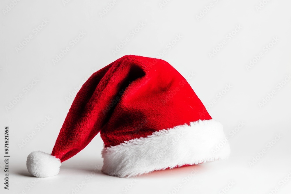 Classic Red Santa Hat on a Plain Background, Ideal for Holiday Celebrations!