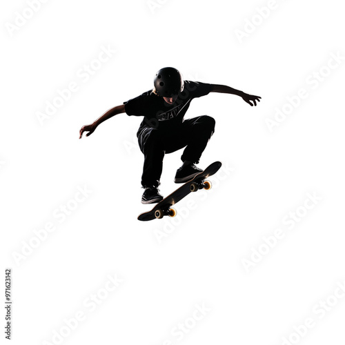 Wallpaper Mural Silhouette of a skateboarder mid-air, performing a trick with high energy on a transparent background Torontodigital.ca