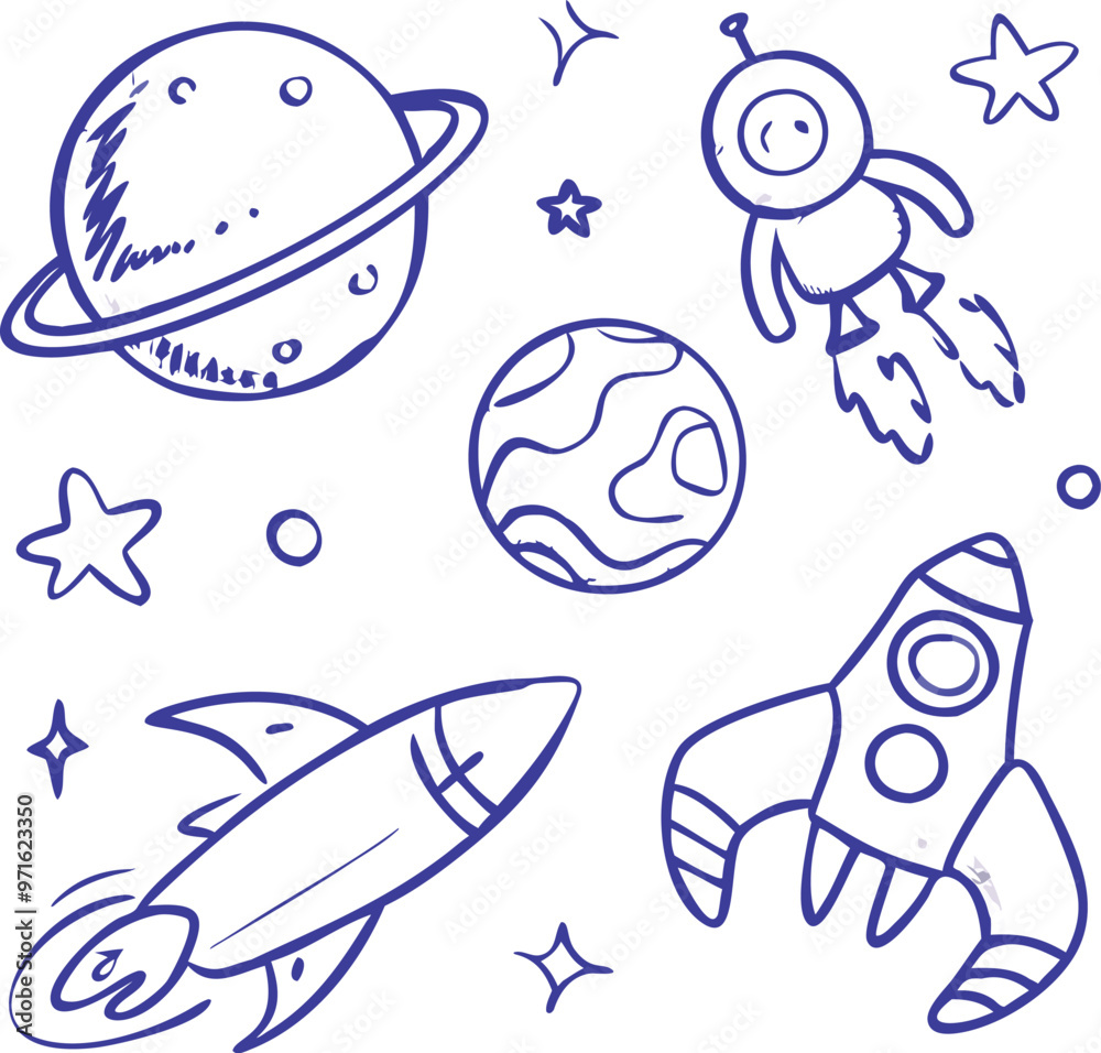 Colorful Outer Space Planets and Spaceships in a Starry Galaxy Colorful Outer Space Planets and Spaceships in a Starry Galaxy