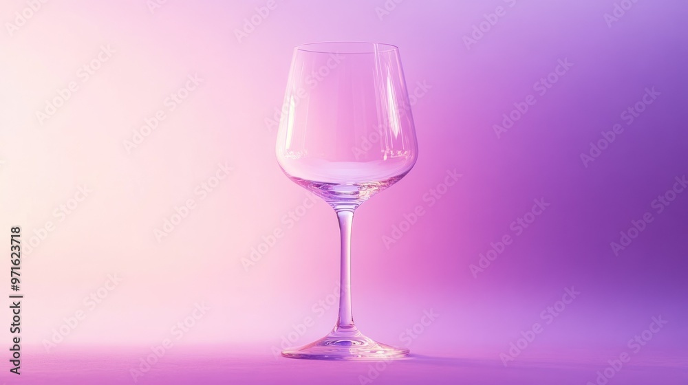 A clear wine glass on a softly lit purple gradient background. A clear wine glass on a softly lit purple gradient background.