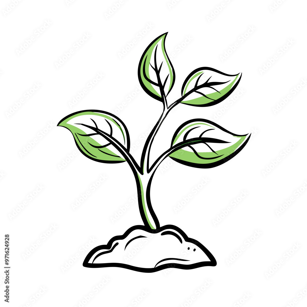 Young plant icon with green leaves and soil Young plant icon with green leaves and soil