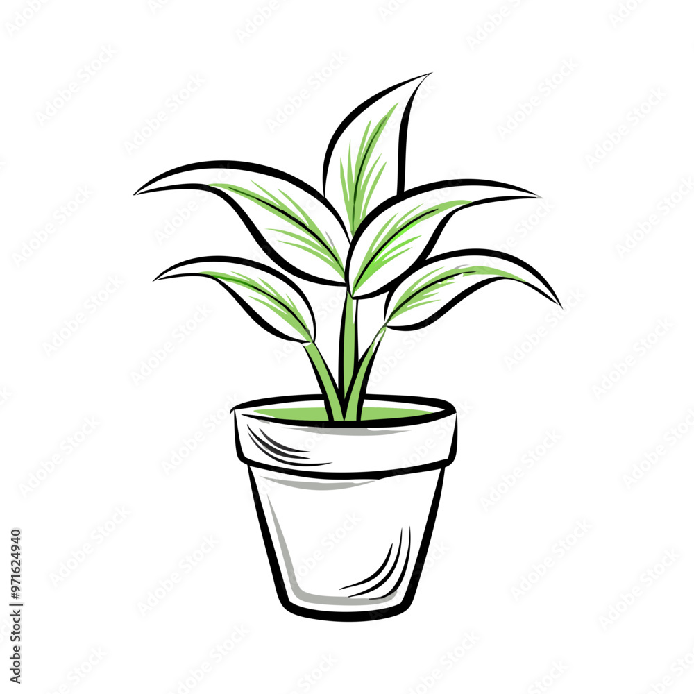 Eco-friendly potted plant icon with green leaves Eco-friendly potted plant icon with green leaves