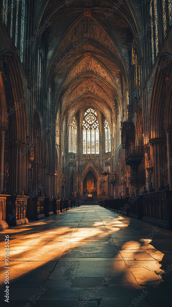 Fototapeta premium Dramatic lighting illuminates interior of Westminster Abbey, showcasing its stunning architecture