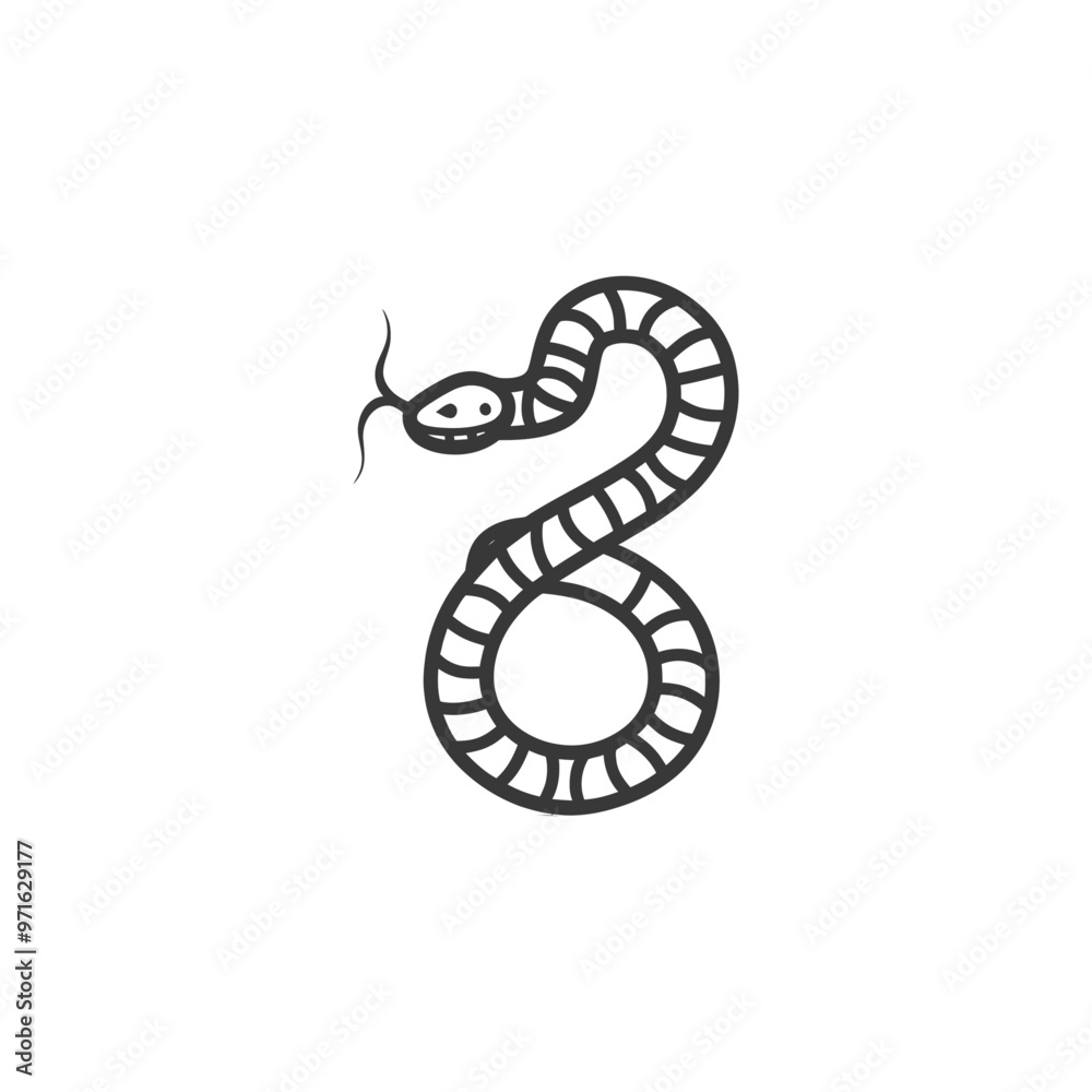 Black and White Line Drawing of a Snake Coiled in a Circle