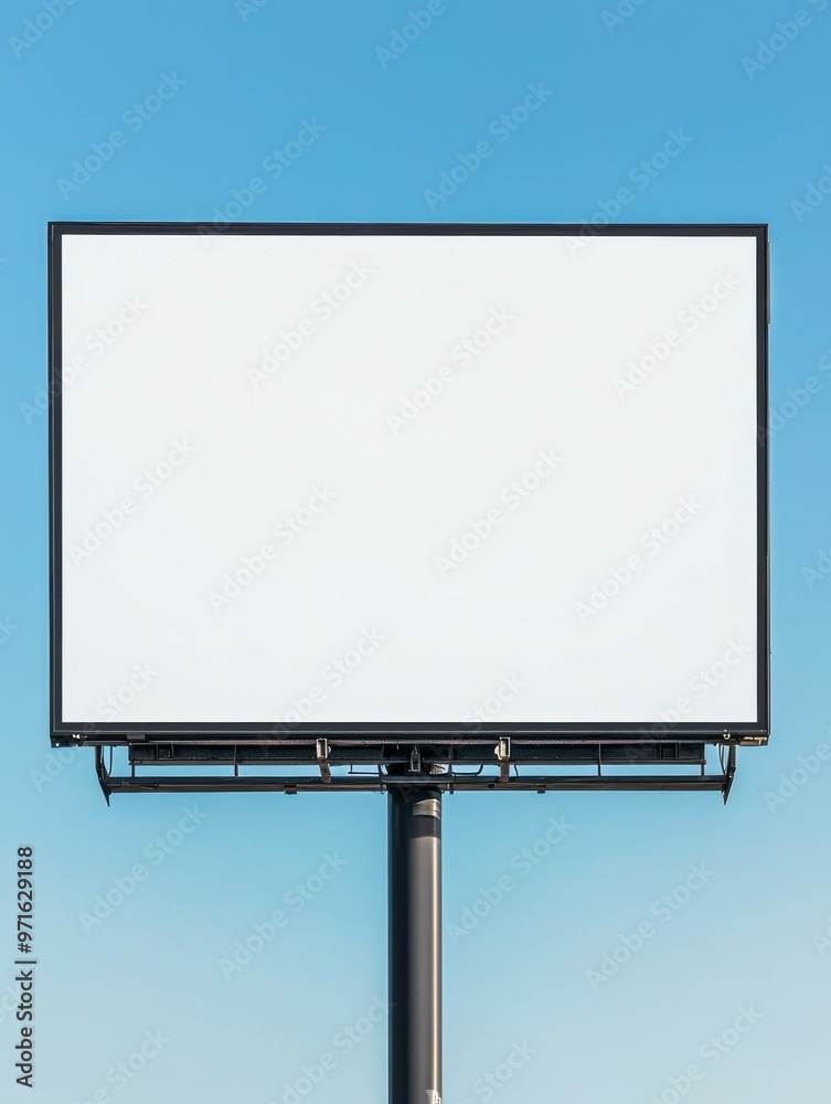 A blank billboard stands alone against a clear blue sky, offering a perfect canvas for future advertisements and messages. A blank billboard stands alone against a clear blue sky, offering a perfect canvas for future advertisements and messages.