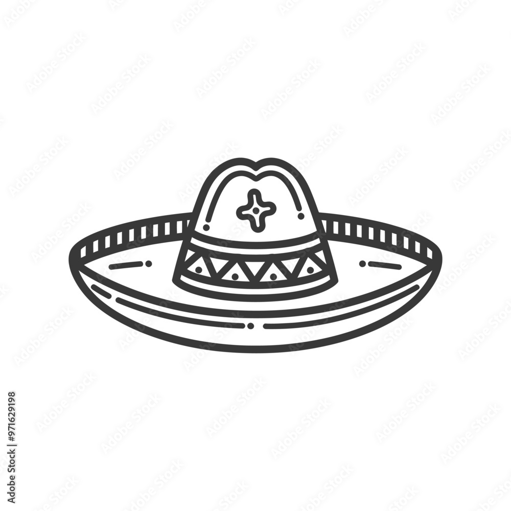 Black and White Line Drawing of a Sombrero Black and White Line Drawing of a Sombrero