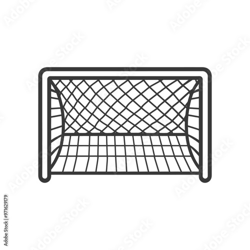 Black and white line drawing of a soccer goal with net