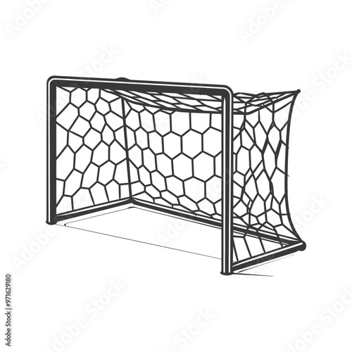 Black and White Line Drawing of a Soccer Goal