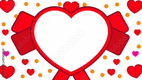 Heart Frame with Red Bow and Confetti, Festive Valentine’s Day Illustration