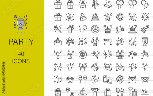 Set of party line icons, editable stroke
