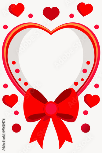 Heart Frame with Red Bow and Dots, Romantic Gift Decoration, Valentine’s Day Theme
