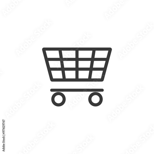 Black and white outline drawing of a shopping cart