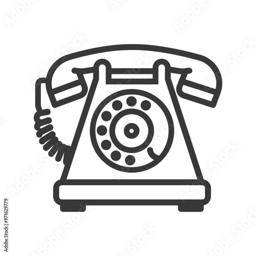 Black and White Outline Icon of a Rotary Phone
