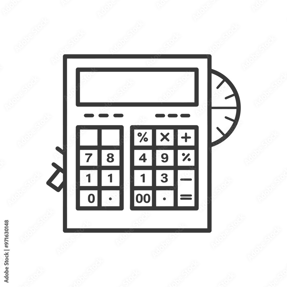Black and White Outline of a Calculator with a Display Screen Black and White Outline of a Calculator with a Display Screen