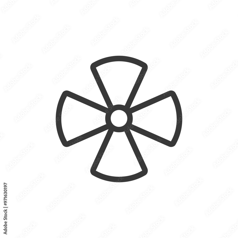 Black and white outline of a four bladed fan icon Black and white outline of a four bladed fan icon
