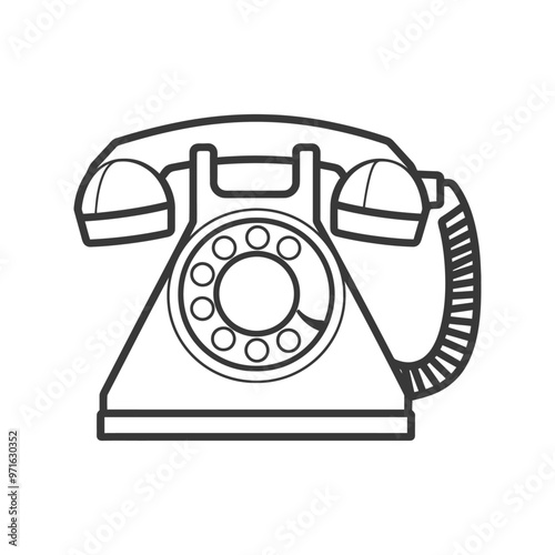 Black and White Outline of a Vintage Rotary Phone