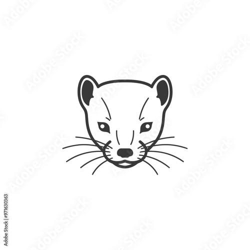 Black and white outline of a weasels head with whiskers