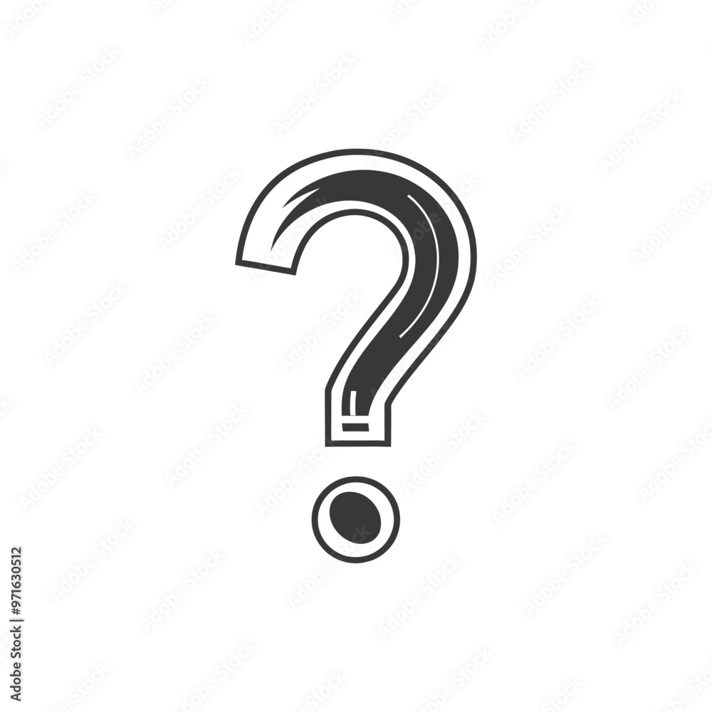 Black and White Question Mark Icon with Dot Below Black and White Question Mark Icon with Dot Below