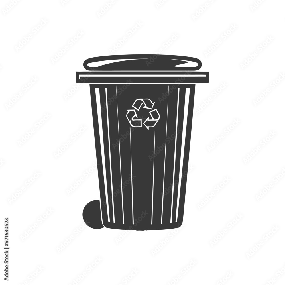 Black and White Recycling Bin with Recycle Symbol Black and White Recycling Bin with Recycle Symbol